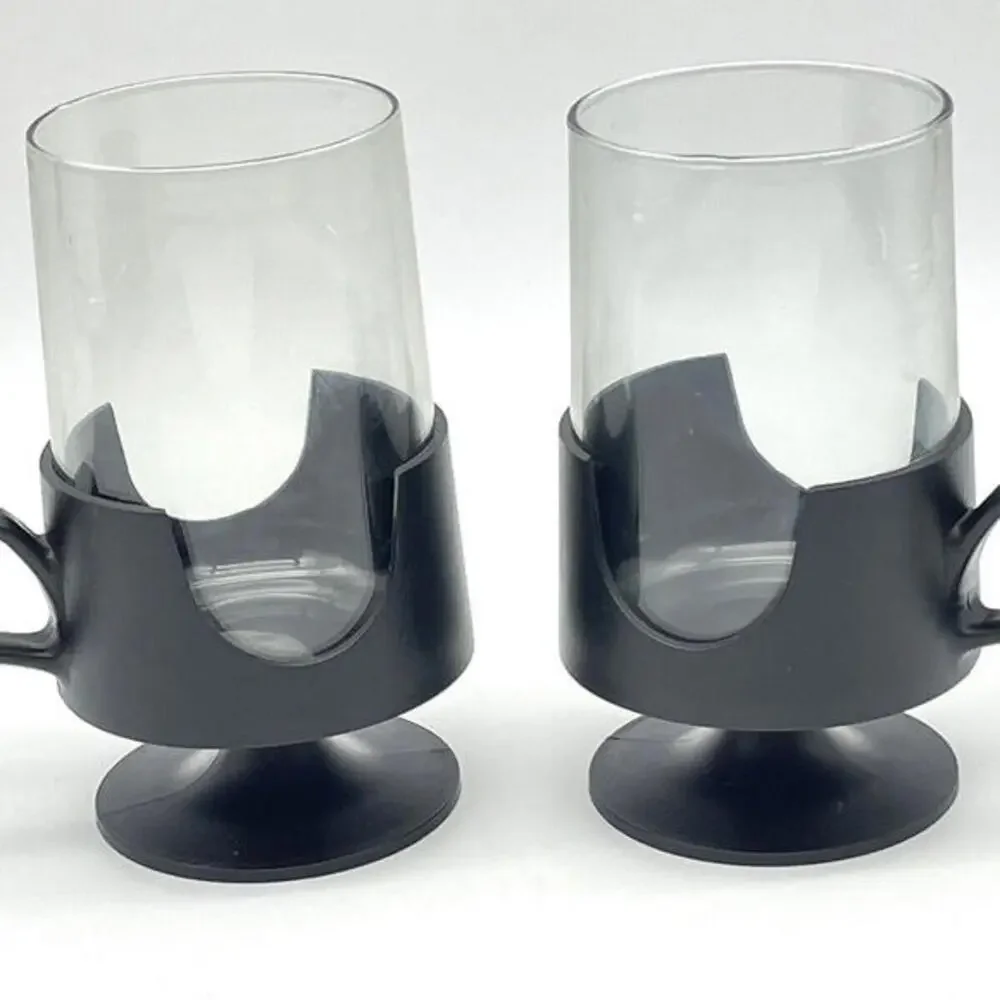 Retro Black Handle Pedestal 8oz Glass Mugs Corning Hot‎ Cold GLAS SNAP